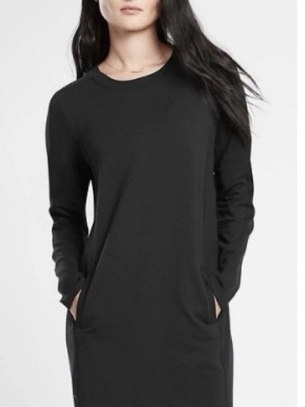 Athleta Black Crewneck Sweatshirt Dress
